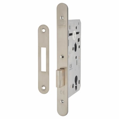 Heavy Duty Euro Deadlock - 90mm Case - 60mm Backset - Radius - Satin Stainless Steel