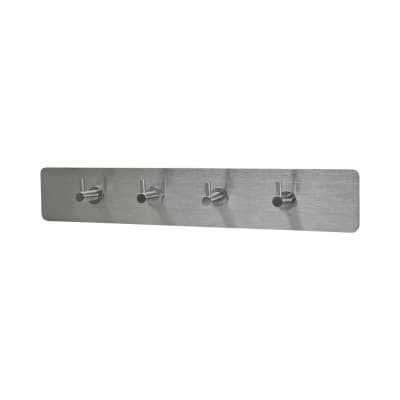 Hook on Plate - 440 x 75mm - 4 Hooks - Satin Stainless Steel