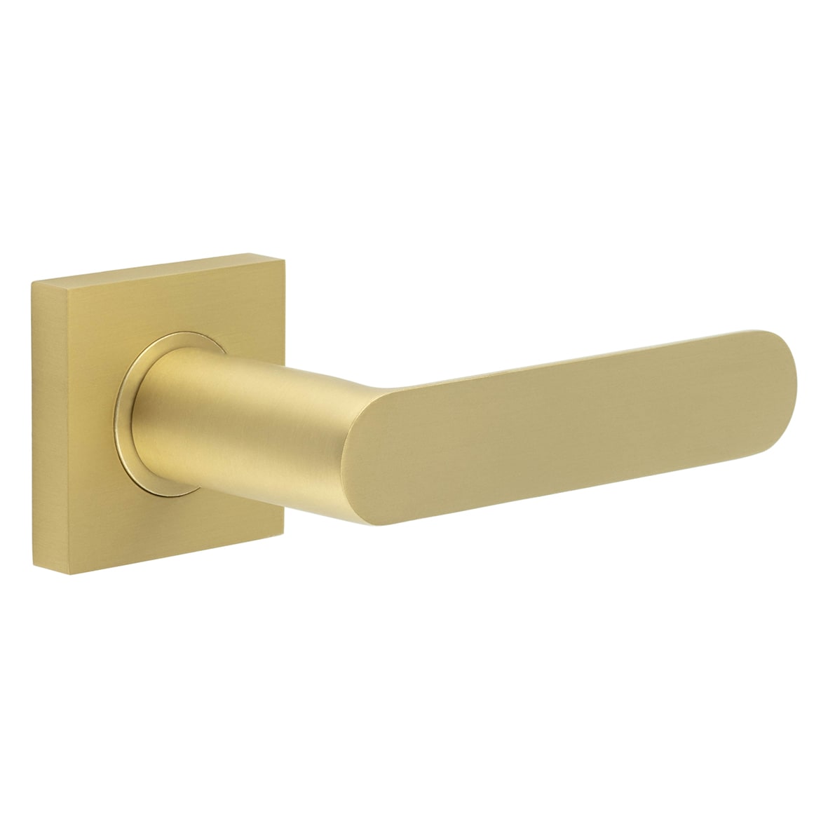 Satin Brass Fire Rated Door Handles on Square Rose - Kensington Range