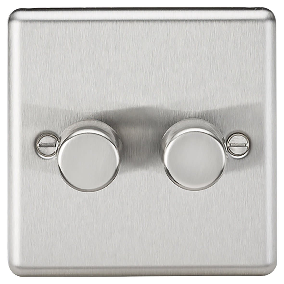 5-150W 2 Gang 2 Way Push On/Off Rotary Rounded Intelligent LED Dimmer - Brushed Chrome