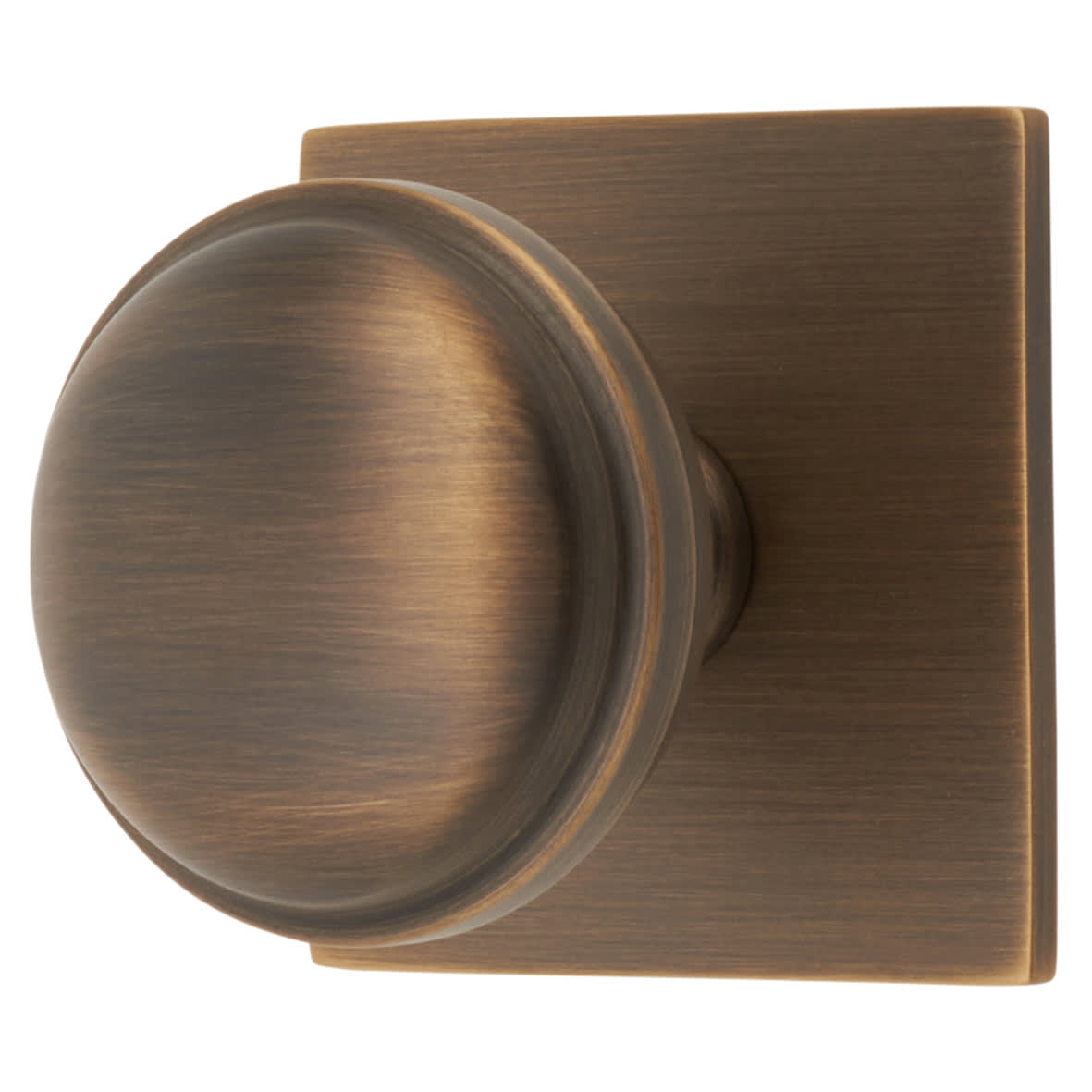 Quantock Cabinet Knob on Square Backplate - 38mm Diameter - Antique Brass