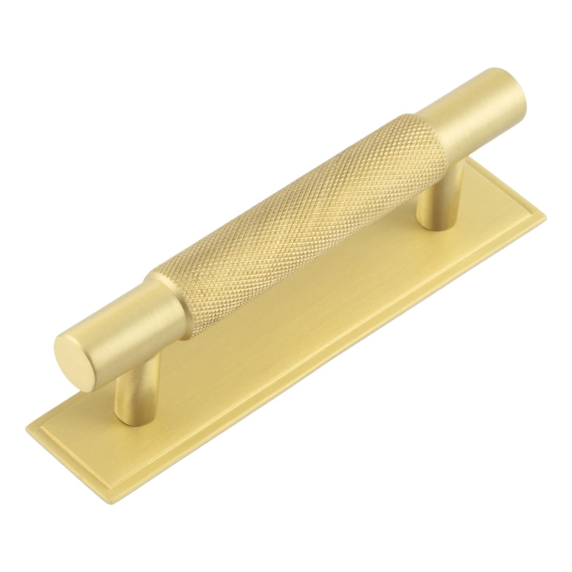 Taplow 18mm T-Bar Cabinet Pull Handle on Stepped Backplate - 96mm c/c - Satin Brass