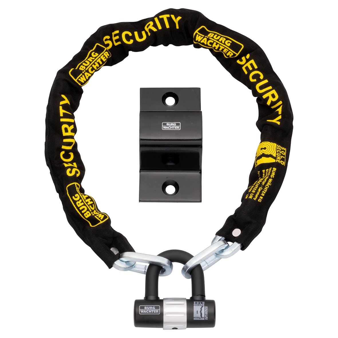 Ground/Wall Anchor, 1.5m Chain & U-Lock/Padlock Security Kit - 108 x 55 x 53mm - Black
