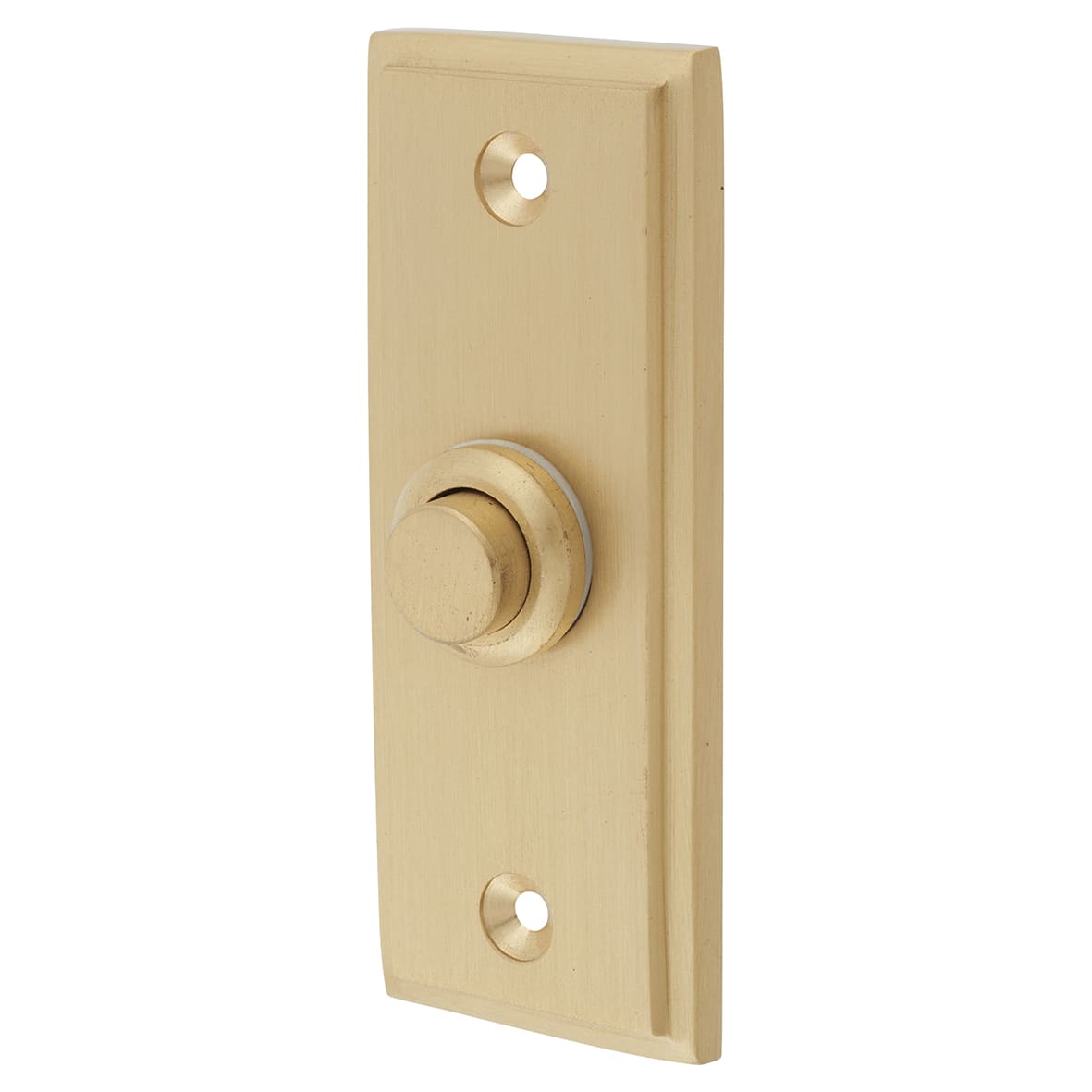 Marcus Satin Brass Rectangular Stepped Bell Push - 83 x 33mm