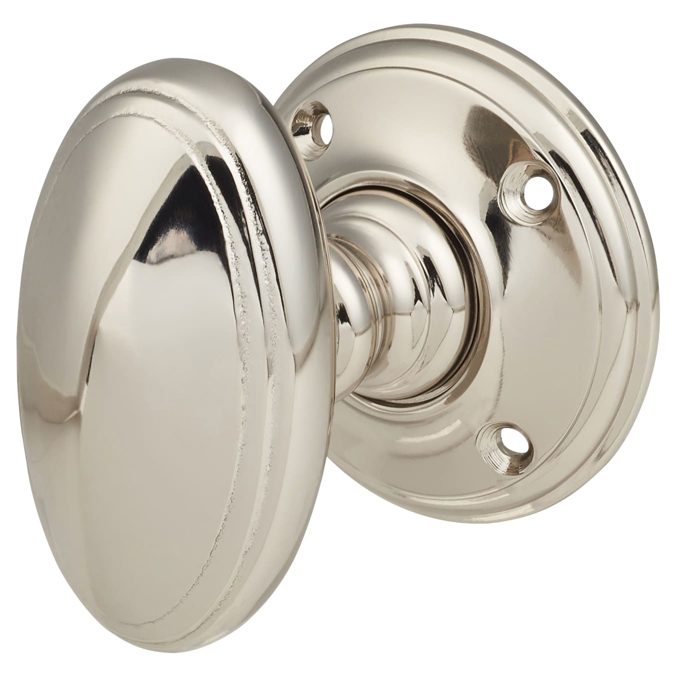 Polished Nickel Georgian Oval Mortice/Rim Door Knob - 60mm Rose Diameter