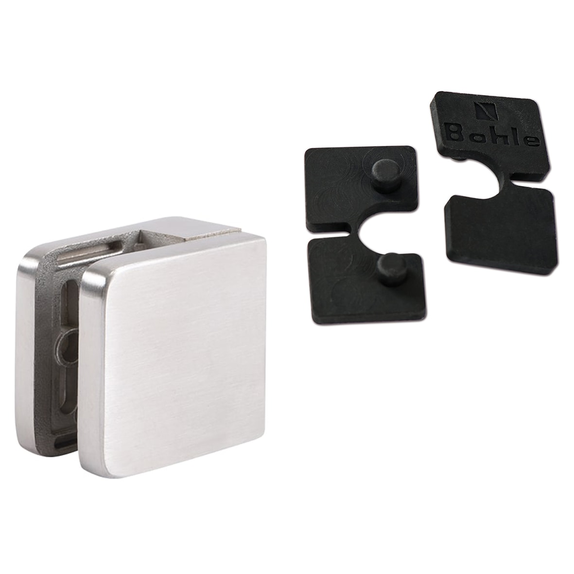 Square Balustrade Clamps & Inserts - 10mm Glass - 45mm x 45mm - Stainless Effect - Pack of 4