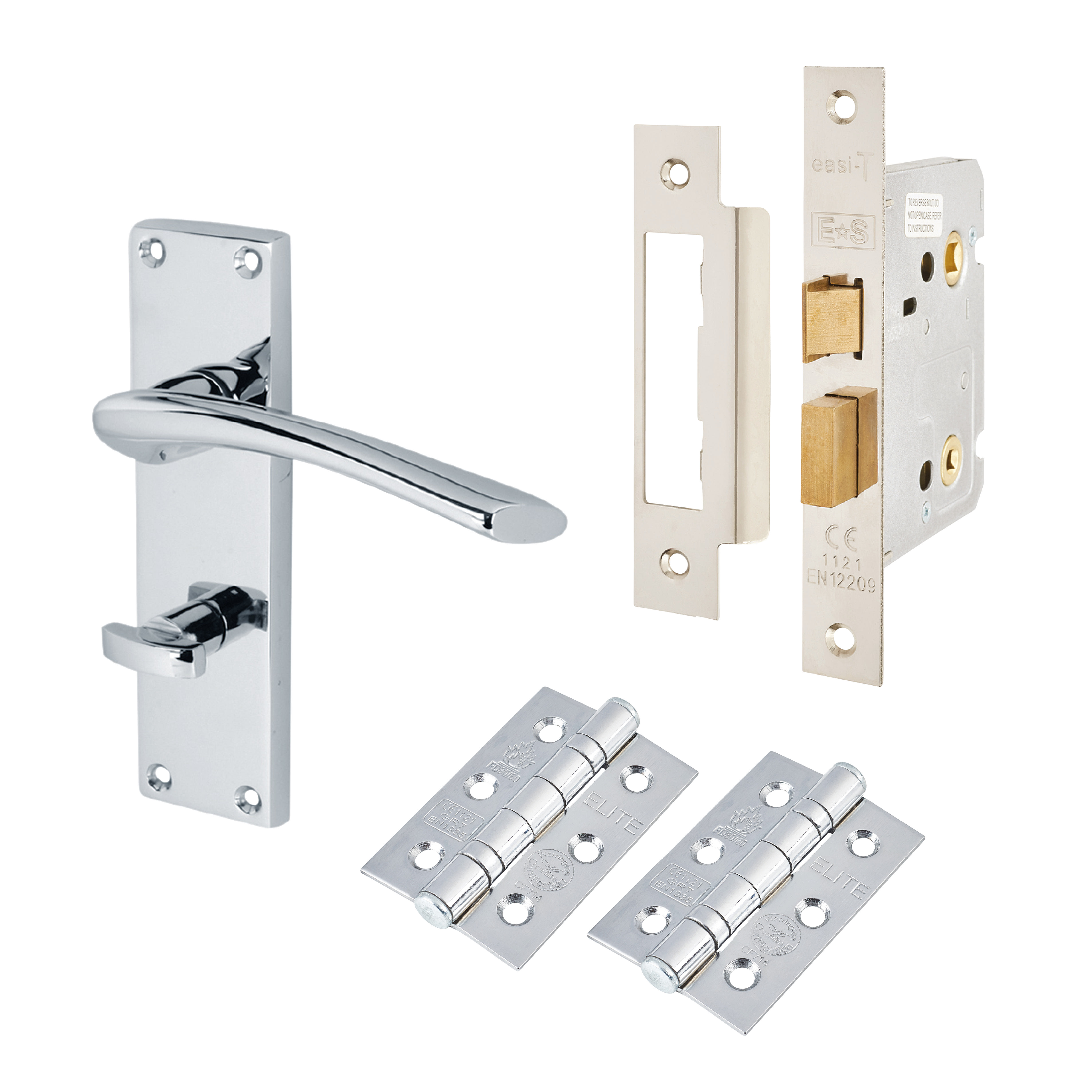 Polished Chrome Bathroom Lock Door Handles Pack - Rimini Range