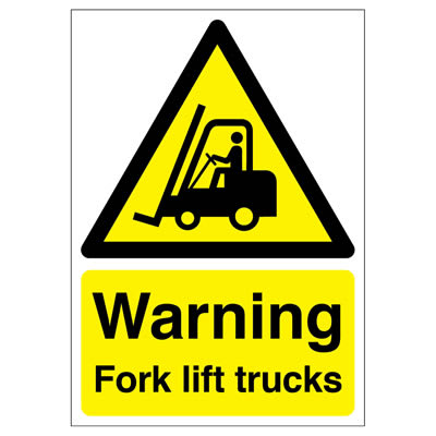 Warning Fork Lift Trucks Sign - 420 x 297mm - Rigid Plastic