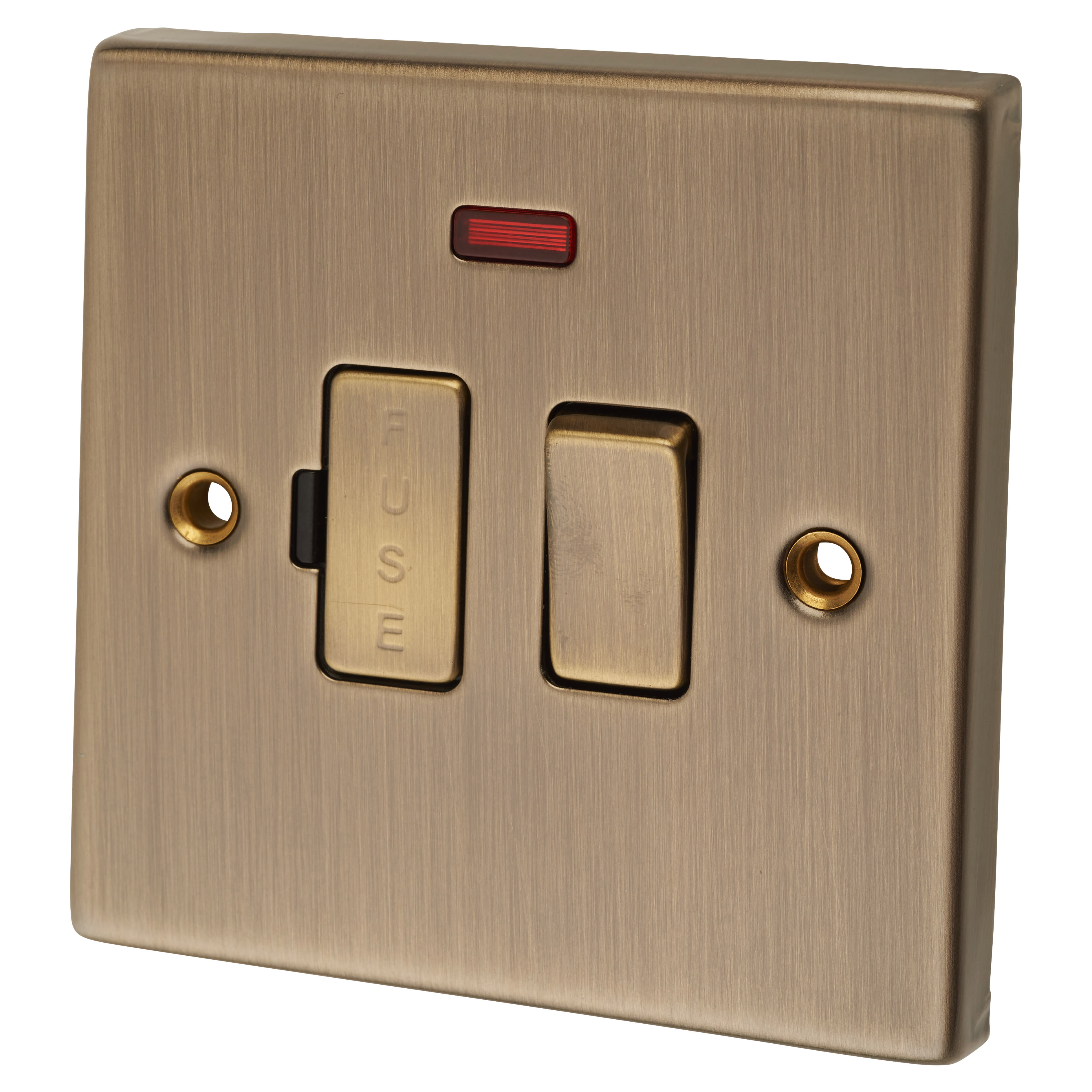 13A 1 Gang Switched Fused Spur with Neon - Antique Brass