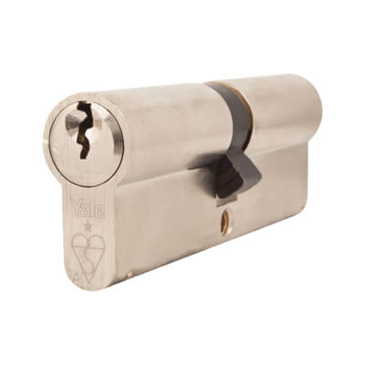 1 Star 6 Pin Kitemarked 90mm Euro Double Cylinder - 45 + 45mm - Pol Nickel - Keyed to Differ