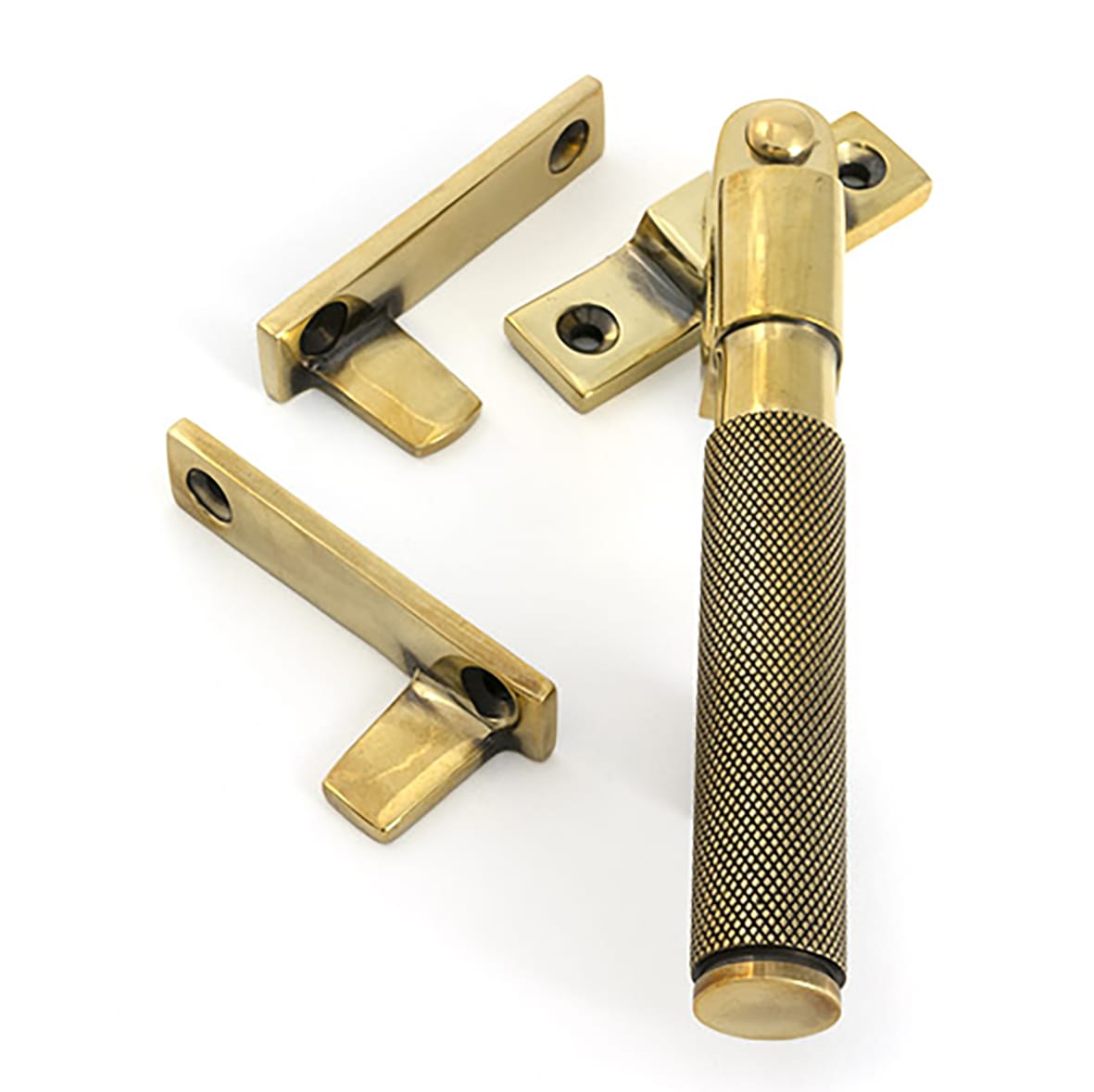 Brompton Knurled Locking Night Vent Casement Window Fastener - Aged Brass