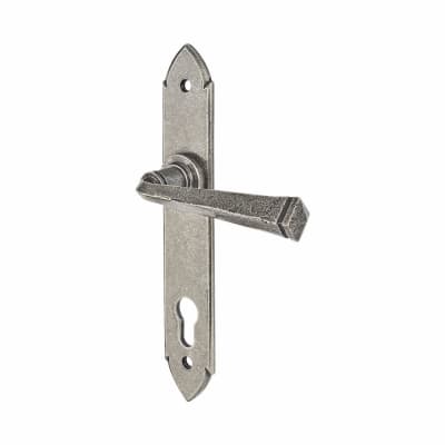 Pewter Gothic Euro Lock Door Handles - Long Plate - 247 x 44mm