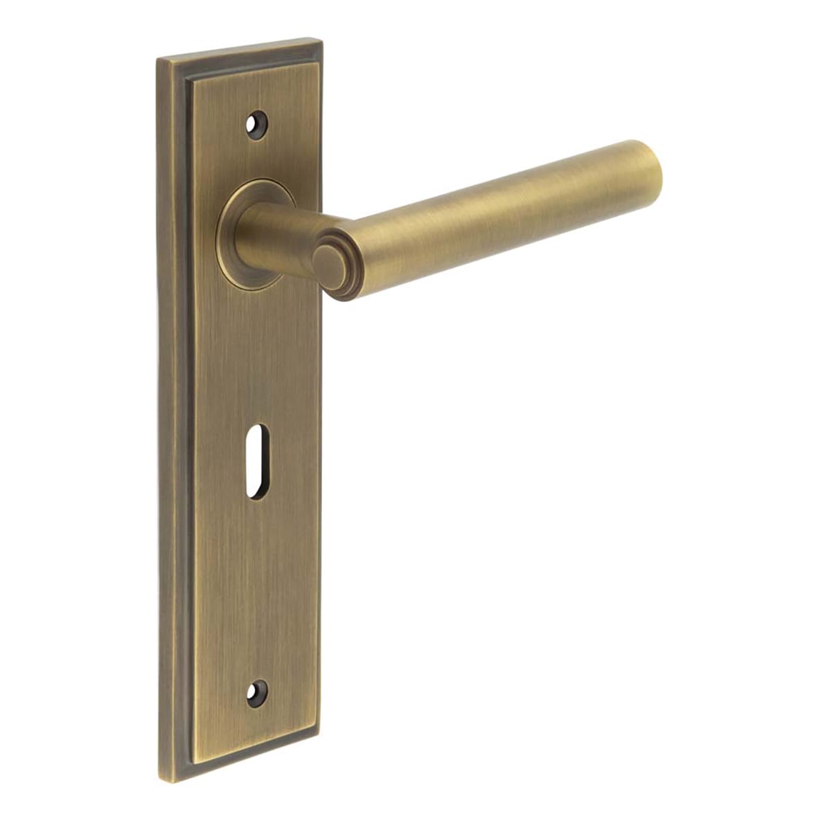Antique Brass Fire Rated Keyhole Lock Door Handles - Richmond - 200 x 55mm