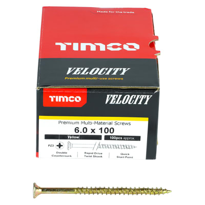 Velocity Pozi Countersunk Wood Screws - 6.0 x 100mm - Yellow Zinc - Pack of 100