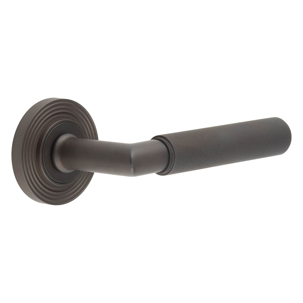 Dark Bronze Knurled Fire Rated Door Handles on Round Reeded Rose - Piccadilly Range