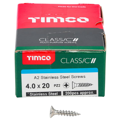 Classic Pozi Countersunk Wood Screws - 4.0 x 20mm - A2 Stainless Steel - Pack of 200