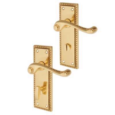 Polished Brass Georgian Scroll Bathroom Door Handles - 150 x 48mm