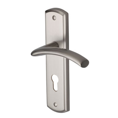 Marcus Satin Nickel Euro Lock Door Handles - Centaur Range - 189 x 48mm
