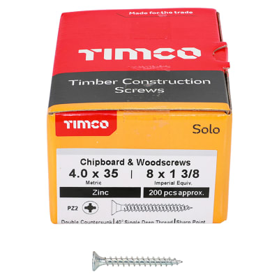 Solo Chippy Pozi Countersunk Wood Screws - 4.0 x 35mm - Zinc Plated - Pack of 200