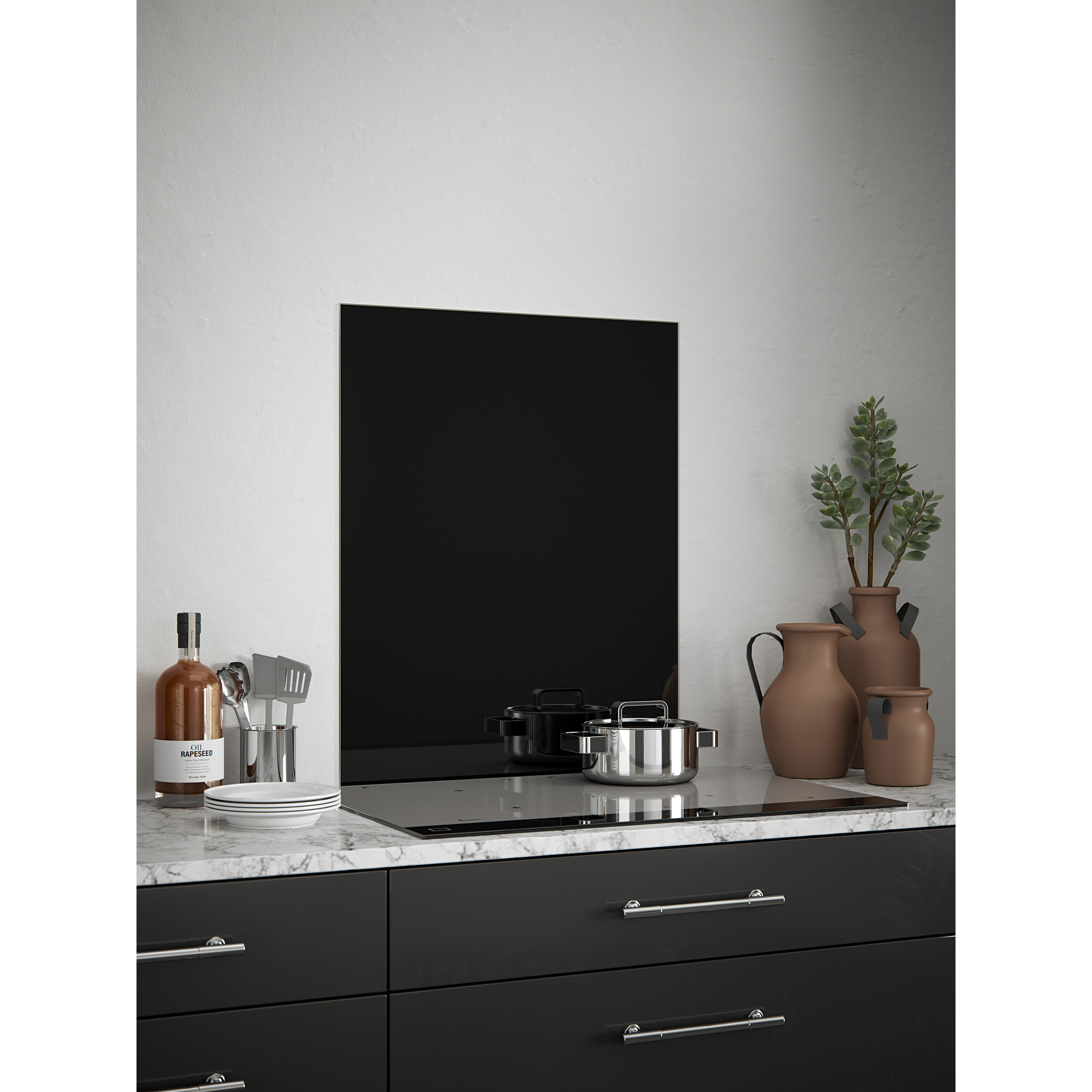 Self Adhesive Glass Kitchen Splashback - 750 x 600mm - Gloss Black