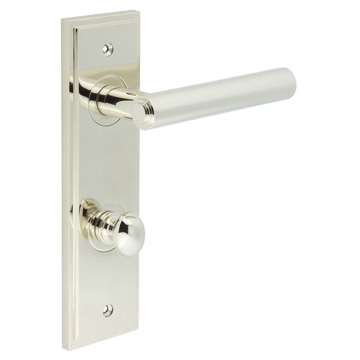 Polished Nickel Fire Rated DIN Bathroom Door Handles - Richmond - Inner 1 - 200 x 55mm