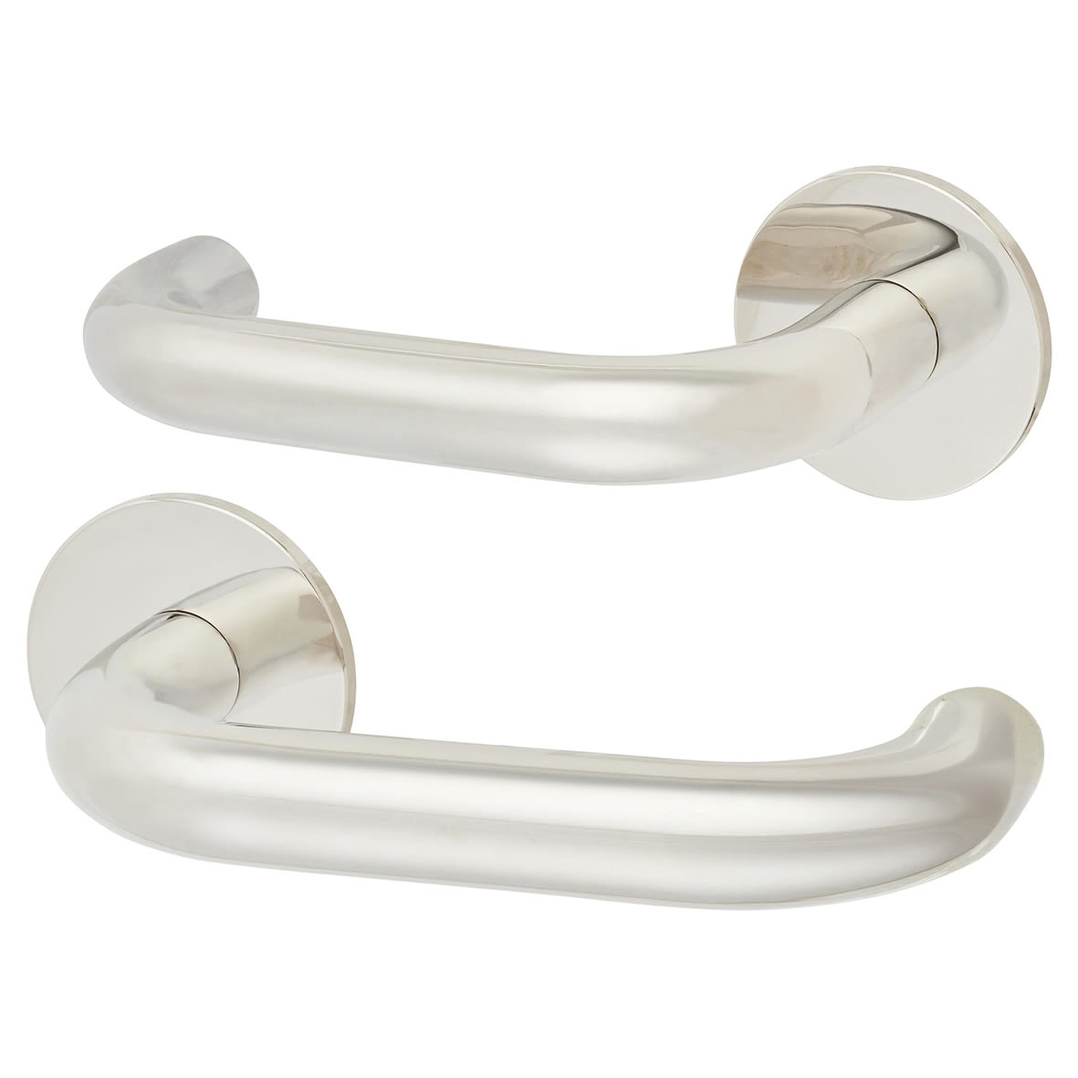 Polished Stainless Steel Door Handles on Round Slim Rose - Schema Kurvig Range