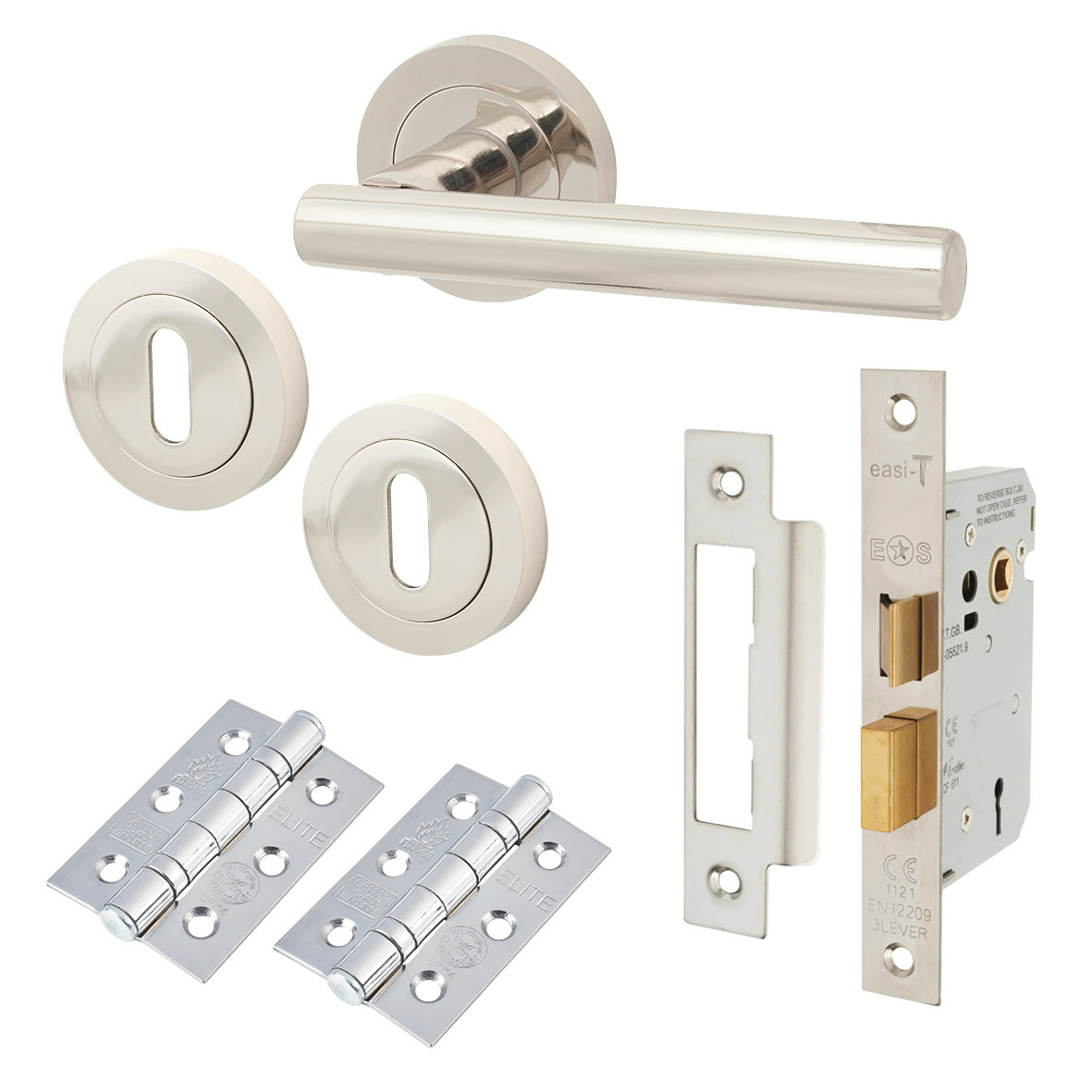 Polished Nickel 3 Lever Sashlock Door Handles on Rose Pack - Ella Range