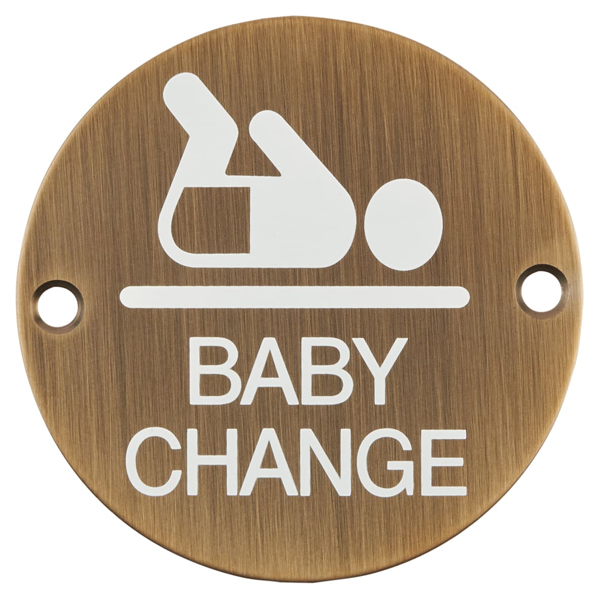 Baby Change Door Sign - 75mm Diameter - Antique Brass
