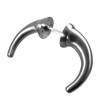 Satin Stainless Steel Anti-Ligature Horn Door Handles on Round Rose
