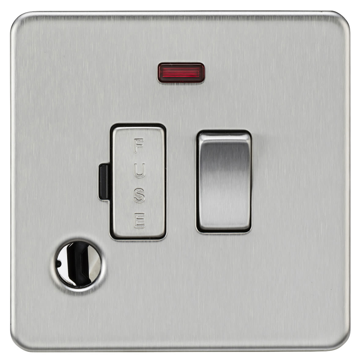 13A 1 Gang Screwless Switched Fused Spur with Neon & Flex Outlet - Brushed Chrome