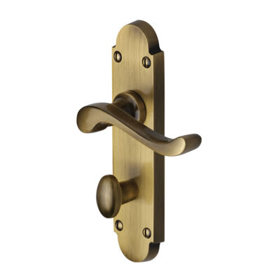 Marcus Antique Brass Scroll Bathroom Door Handles - Savoy Range - 171 x 42mm