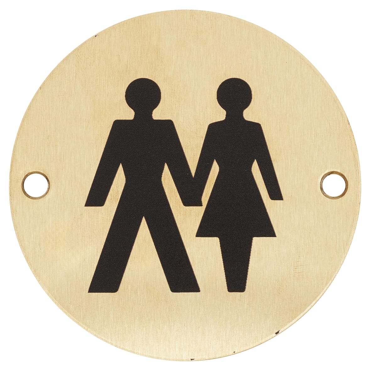 Unisex Toilet Door Sign - 75mm Diameter - Satin Brass