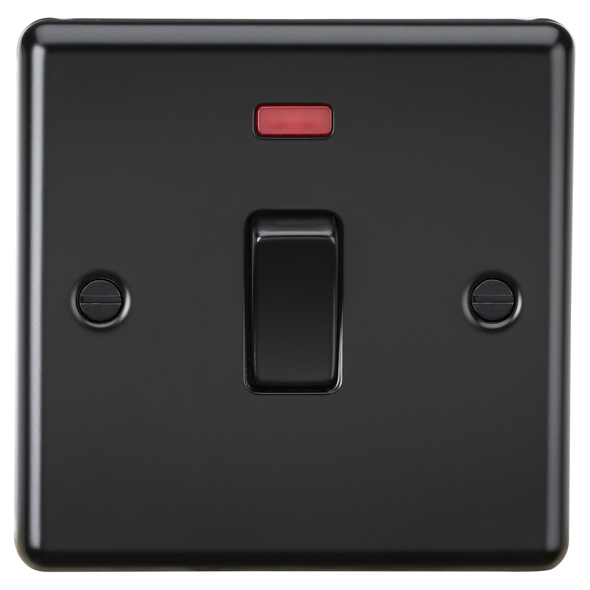 20A 1 Gang Round Edge Double Pole Appliance Switch with Neon - Matt Black
