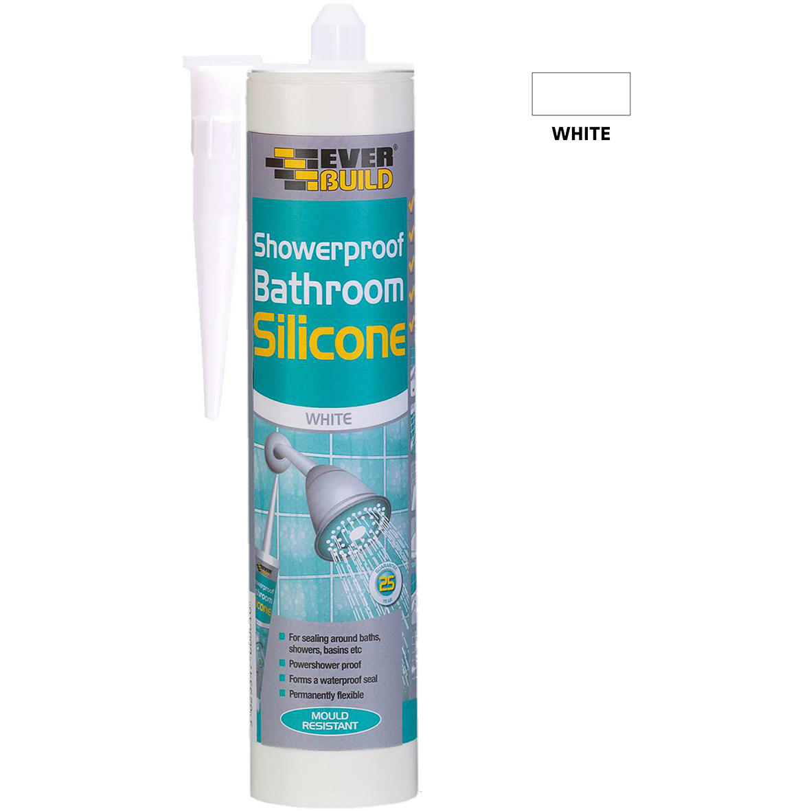 Showerproof Bathroom Silicone Sealant - 290ml - White