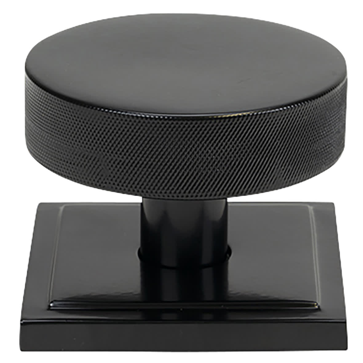 Brompton Black Round Knurled Centre Door Knob on Square Rose - 90 x 90mm Rose