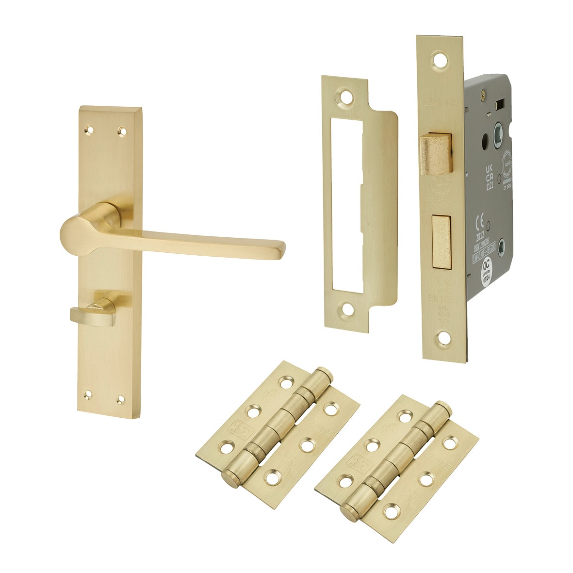 Satin Brass Bathroom Lock Door Handles Pack - Farley Range