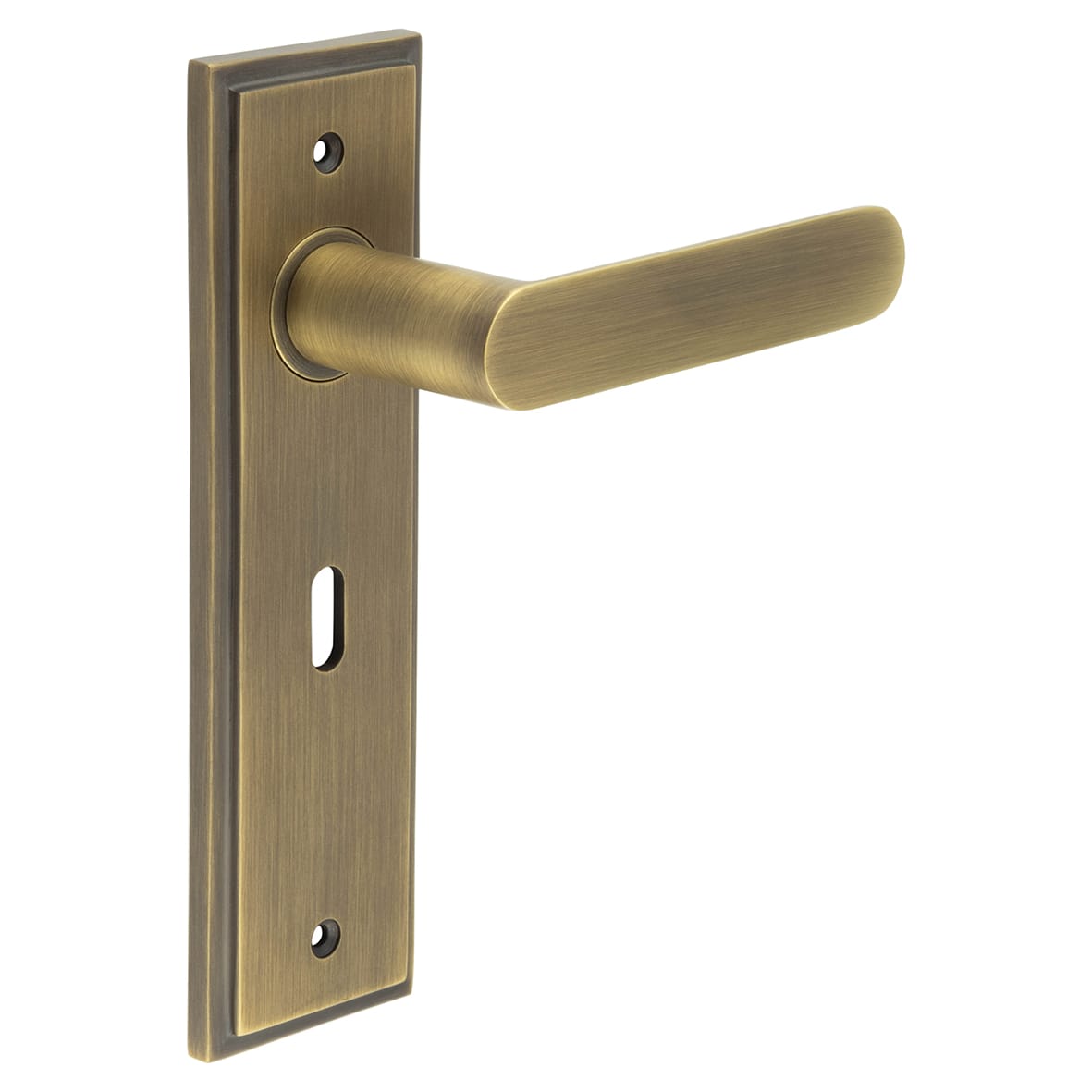Antique Brass Fire Rated Lock Door Handles - Kensington - 200 x 55mm