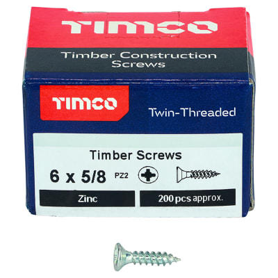 Twin Threaded Pozi Countersunk Wood Screws - 6 x 5/8" - Zinc Plated - Pack of 200
