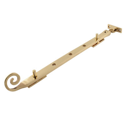 Cast Open Curl Casement Window Stay - 12"/300mm Length - Polished Brass