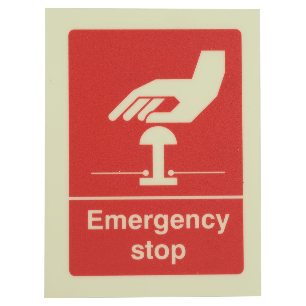 Photoluminescent Emergency Stop Sign - 75 x 100mm - Rigid Plastic 890786P