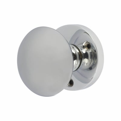 Polished Chrome Solid Brass Round Mortice Door Knob - 58mm Rose Diameter