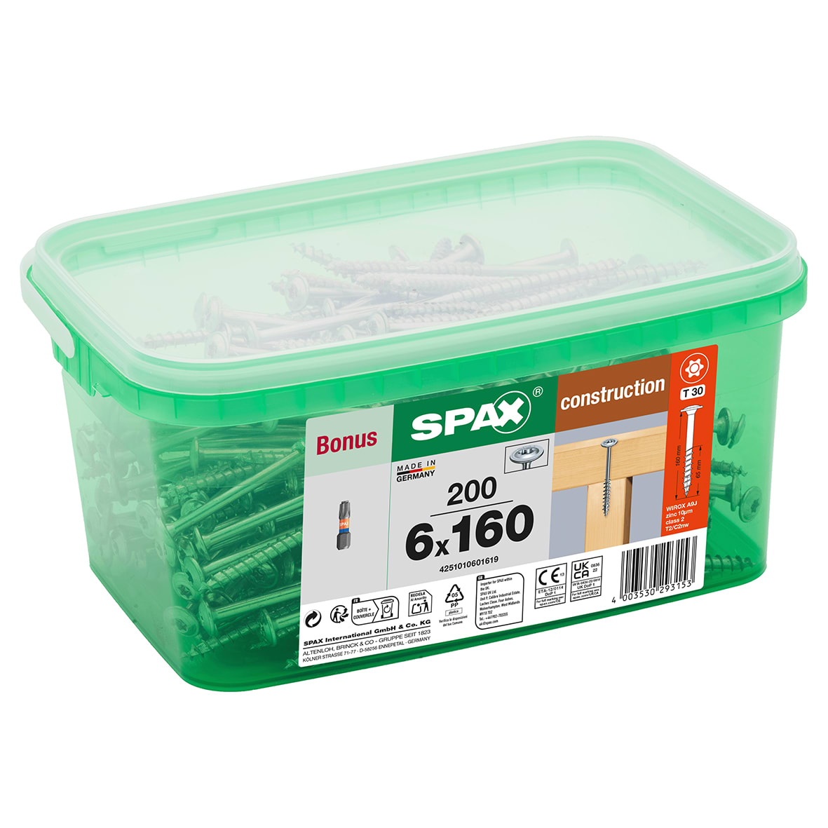 T-Star Plus Torx Washer Head Wood Screws - 6.0 x 160mm - WIROX Zinc Plated - Pack of 200