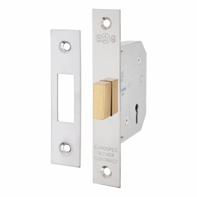 Contract 3 Lever Deadlock - 64mm Case - 44mm Backset - Polished Nickel