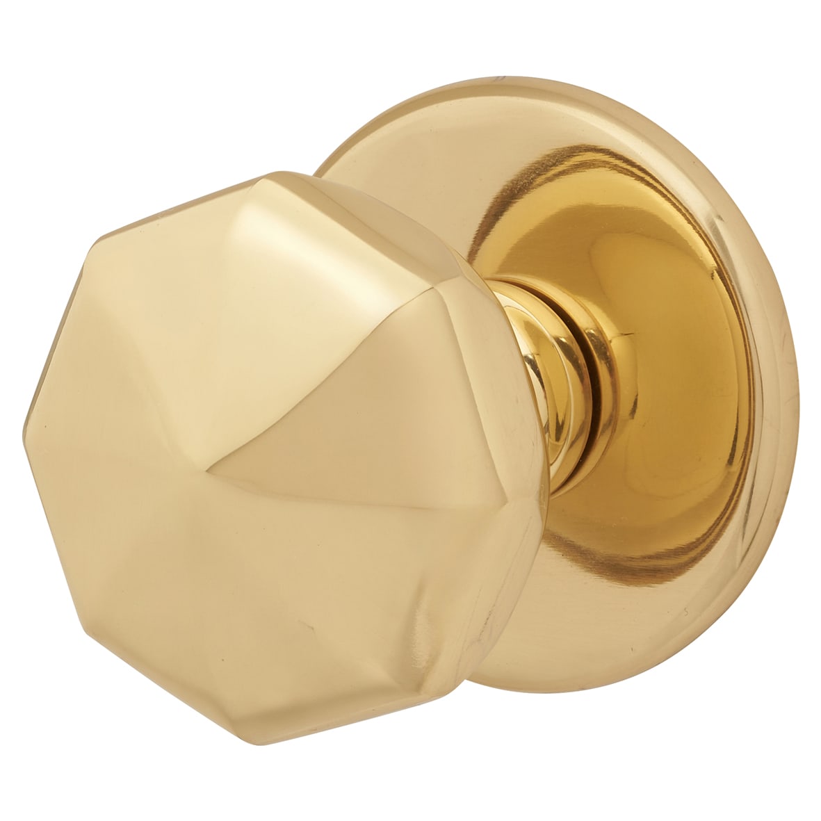 Polished Brass Octagonal Victorian Centre Door Knob - 78mm Rose Diameter