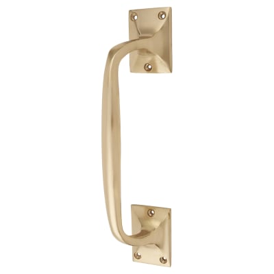Traditional Polished Brass Heavy Cast Offset Door Pull Handle - Screw Fix - 250mm Centres