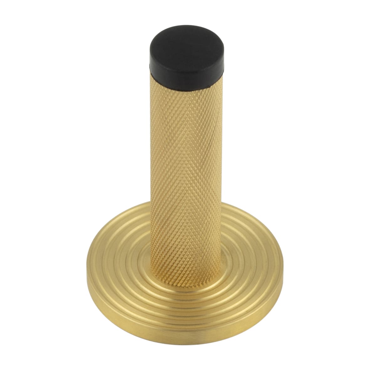 Knurled Projection Door Stop on Reeded Rose - 76mm Projection - Satin Brass