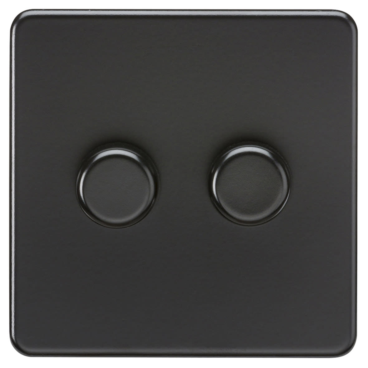 5 - 150W 2 Gang 2 Way Push On/Off Rotary Intelligent LED Dimmer Switch - Matt Black