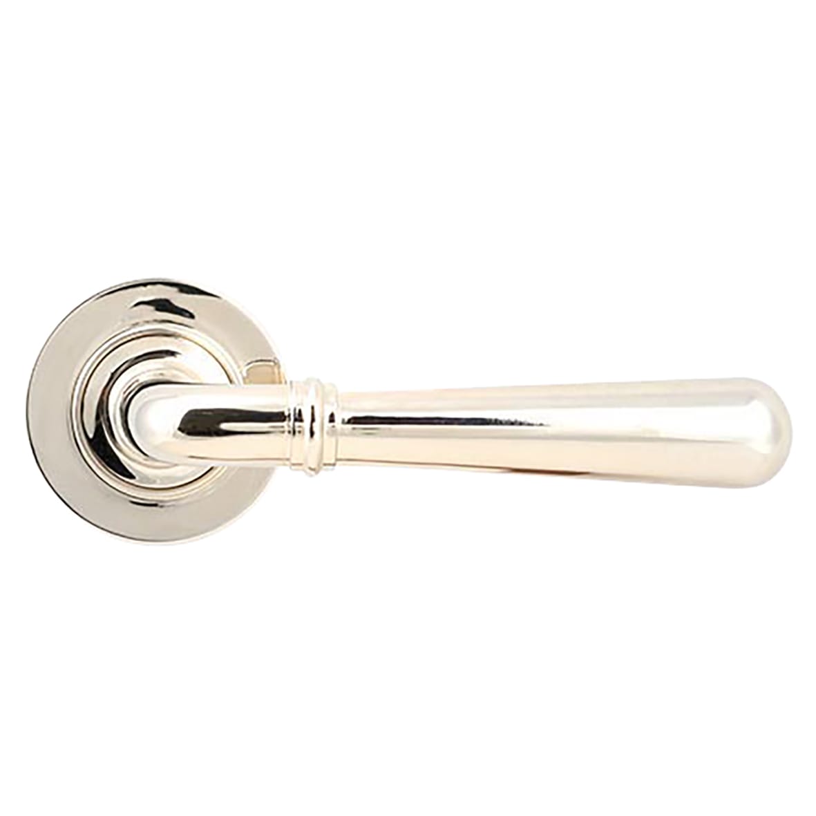 Polished Nickel Door Handles on Round Screw On Rose - Newbury Range