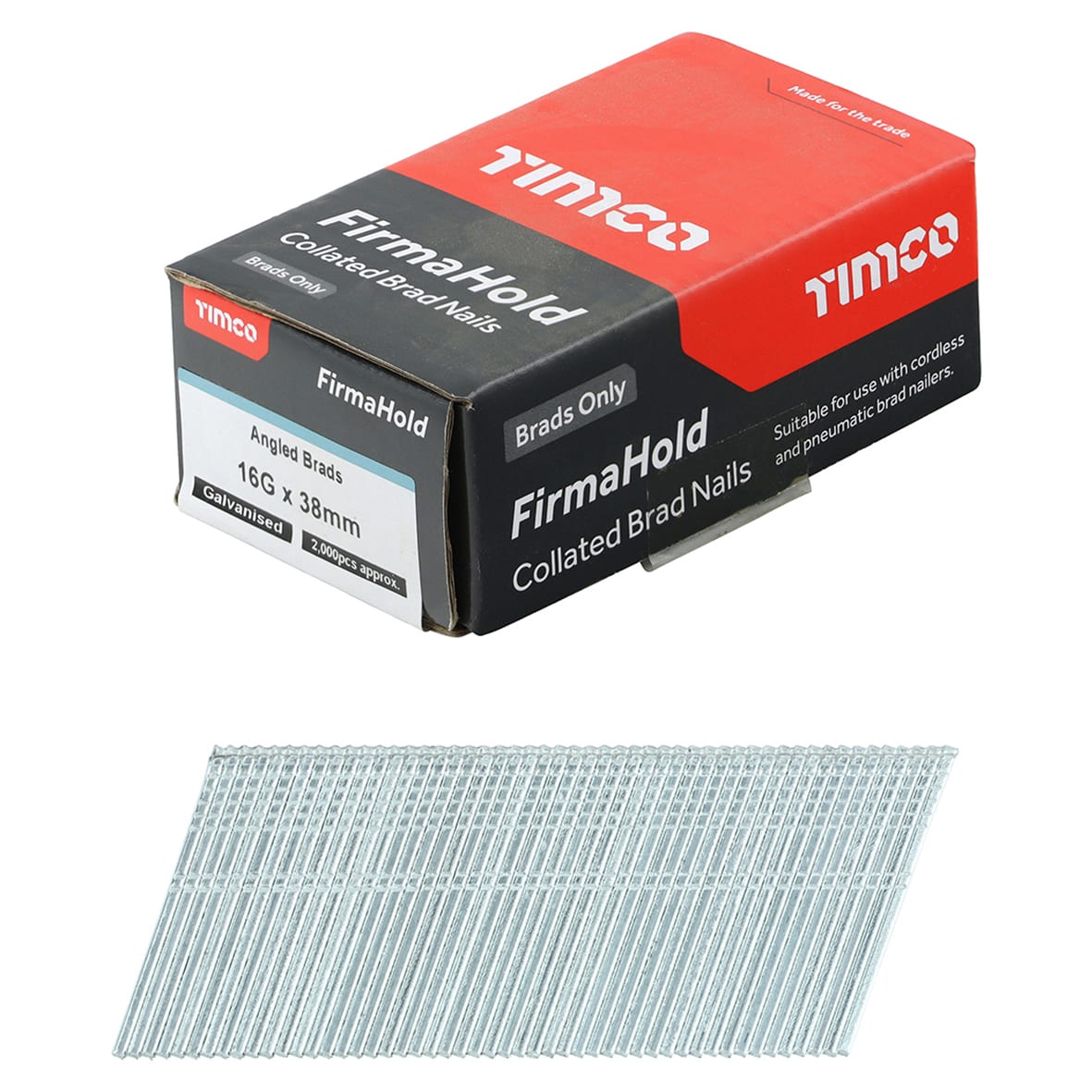 FirmaHold Second Fix Brad Nail - 20° Angled - 16 Gauge x 38mm - Galvanised - Pack of 2000