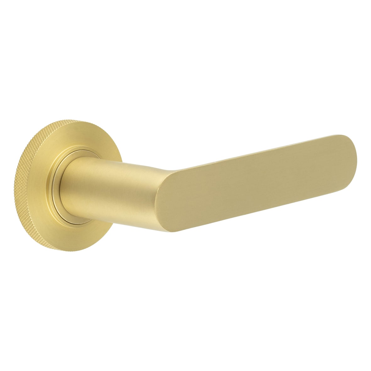 Satin Brass Fire Rated Door Handles on Round Knurled Rose - Kensington Range